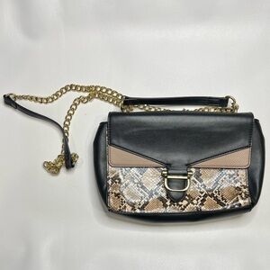 Nine West Women’s Black beige snakeskin, faux leather handbag with Chain strap